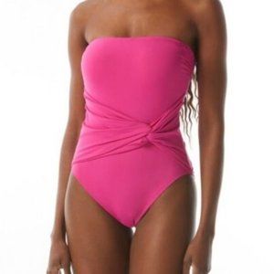 NWT! Carmen Marc Valvo Azalea Pink Bandeau One Piece Swimsuit 12 NEW!